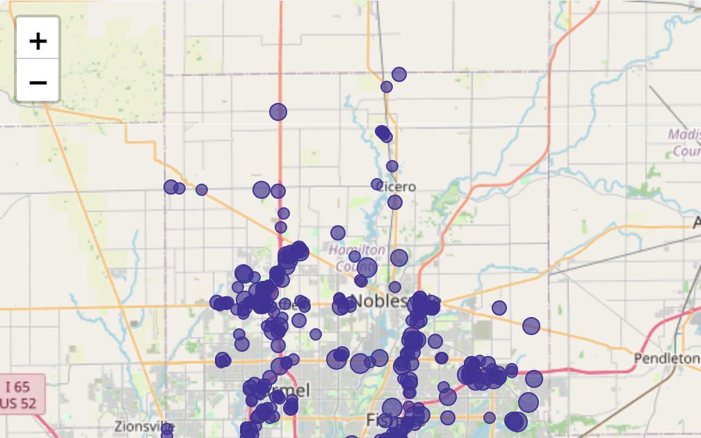 Screenshot of the Alex Sites map of vacant commercial land in Hamilton County